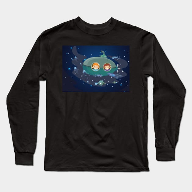 Submarine Adventure Long Sleeve T-Shirt by DaffodilArts